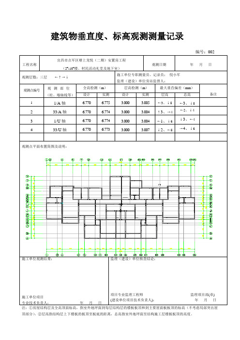 建筑物垂直度、标高观测测量记录