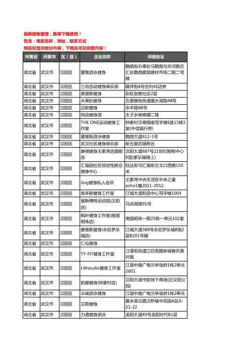 新版湖北省武汉市汉阳区健身房企业公司商家户名录单联系方式地址大全90家