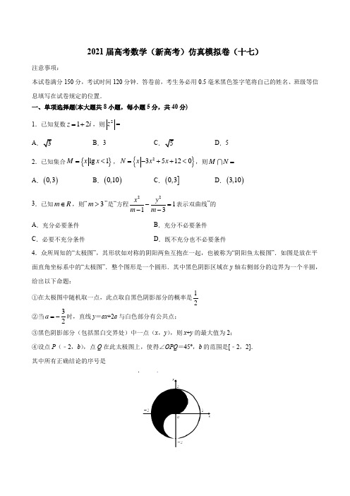 2021届高考数学(新高考)仿真模拟卷(十七)(含答案)