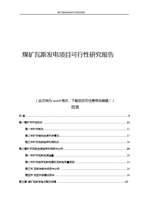 202x年煤矿瓦斯发电项目可行性研究报告word版