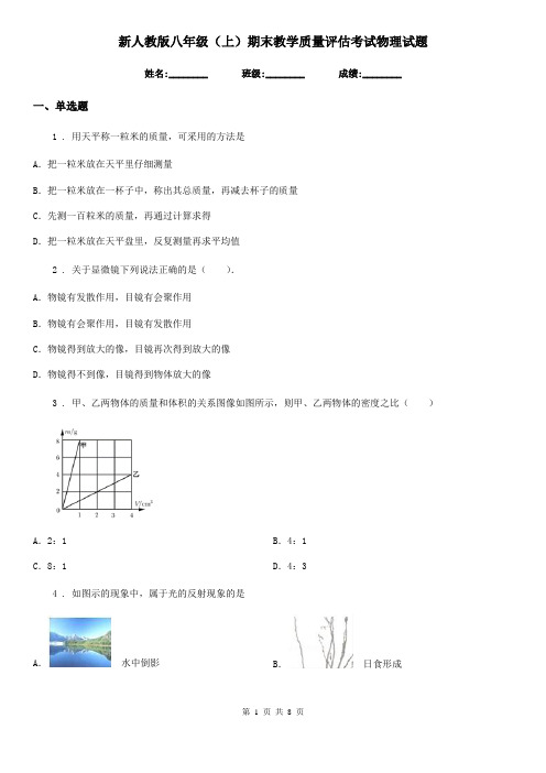 新人教版八年级(上)期末教学质量评估考试物理试题