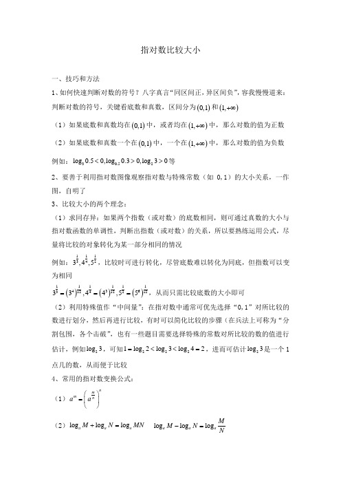 高考数学热点问题专题练习——指对数比较大小知识归纳及典型例题分析