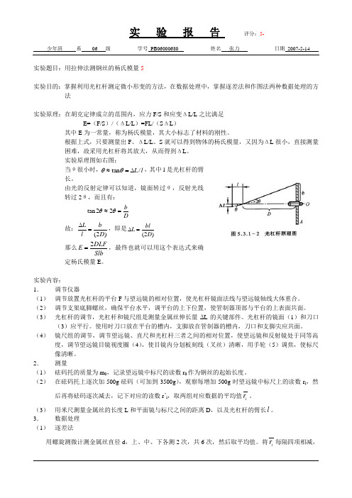 拉伸法测钢丝的杨氏模量(已批阅)