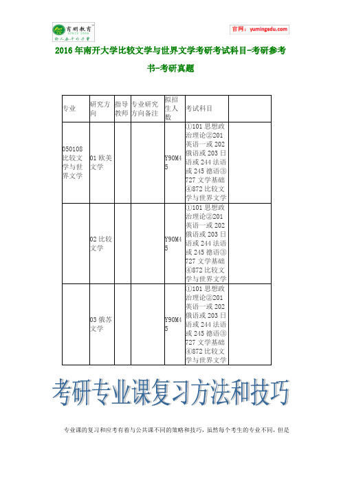 2016年南开大学比较文学与世界文学考研考试科目-考研参考书-考研真题