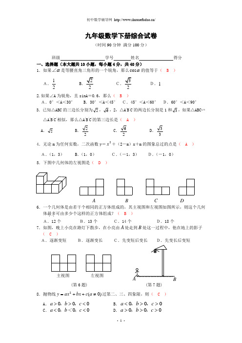 九年级数学下册综合试卷(含答案)