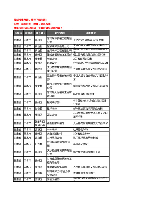 新版甘肃省天水市装修公司企业公司商家户名录单联系方式地址大全155家