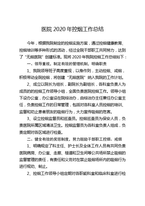 医院2020年控烟工作总结