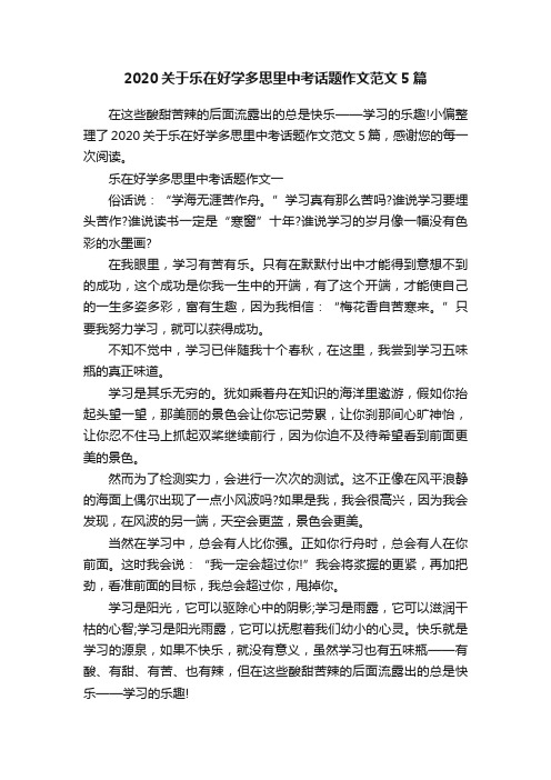 2020关于乐在好学多思里中考话题作文范文5篇