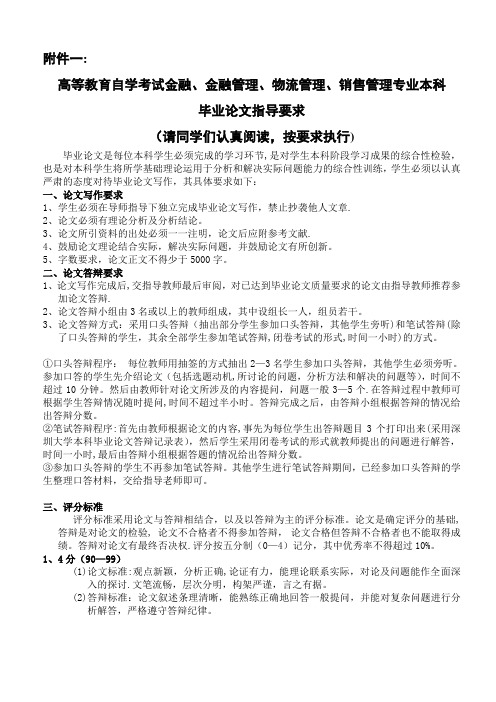 2013年自学考试金融、金融管理、物流管理、销售管理专业毕业论文指导要求及参考题目