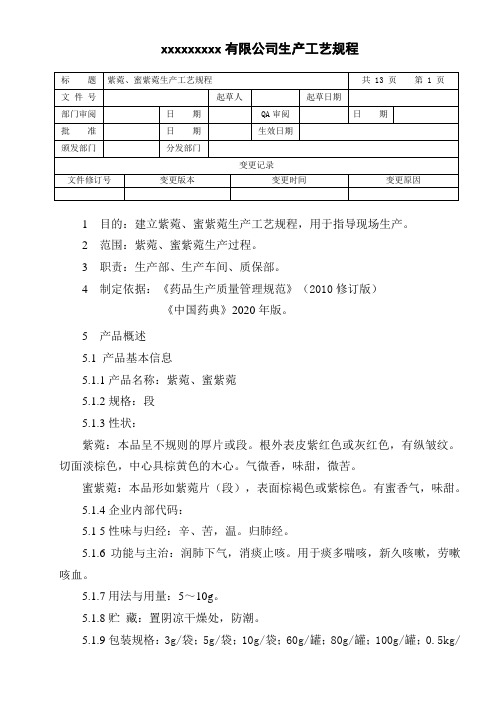 紫菀、蜜紫菀生产工艺规程