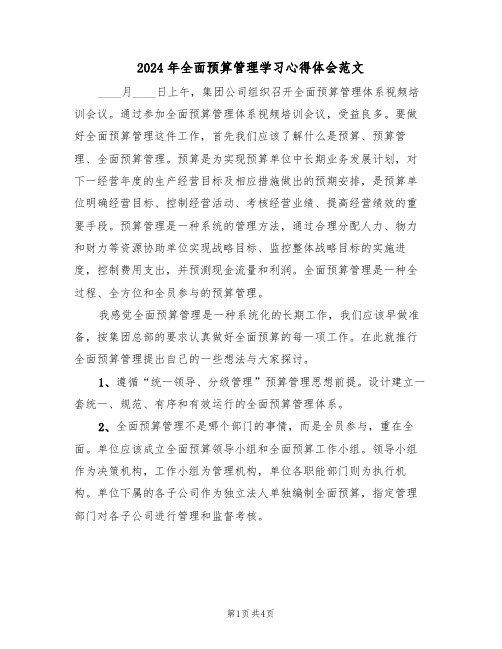 2024年全面预算管理学习心得体会范文(二篇)