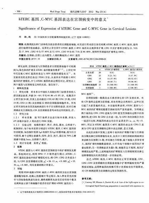 hTERC基因、C-MYC基因表达在宫颈病变中的意义