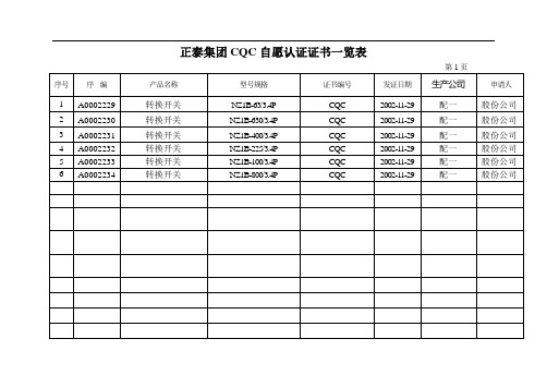 正泰集团3C安全系统认证证书一览表