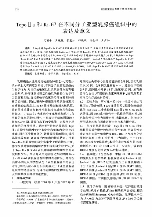 TopoⅡa和Ki-67在不同分子亚型乳腺癌组织中的表达及意义