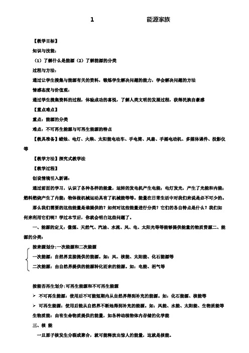 精选示范名校九年级中考物理复习教案：《能源家族》