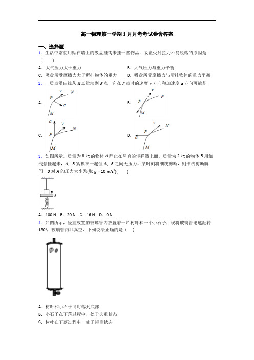 高一物理第一学期1月月考考试卷含答案