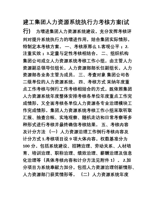 建工集团人力资源系统执行力考核方案