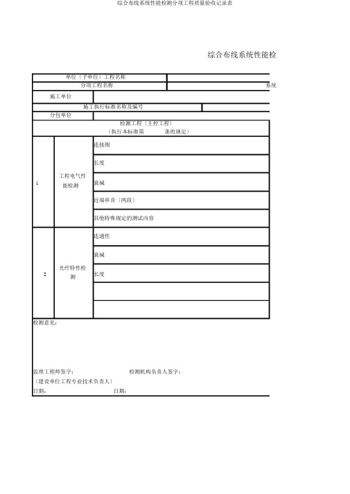 综合布线系统性能检测分项工程质量验收记录表