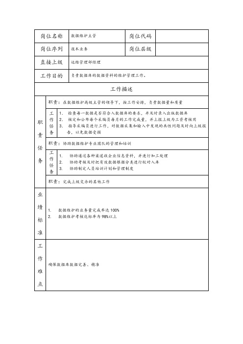 数据维护主管--营销业务类岗位职责说明书