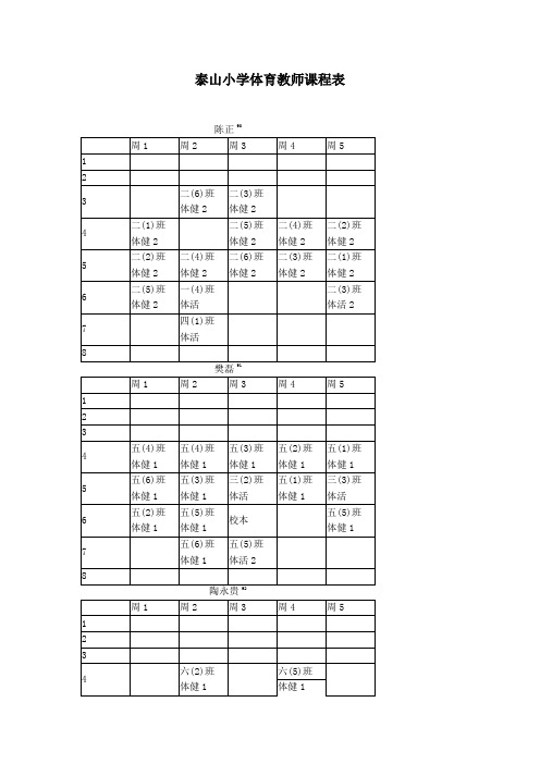 泰山小学体育教师课程表