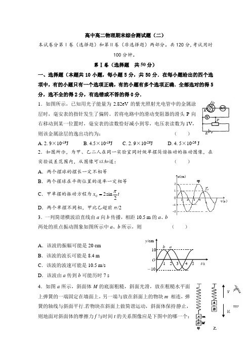 人教版高中物理选修(3-4)-物理期末综合测试2
