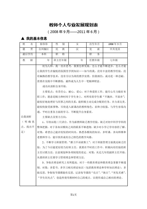 教师个人专业发展规划表