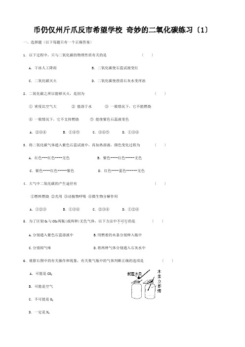 九年级化学全册  奇妙的二氧化碳练习(1)沪教版 试题