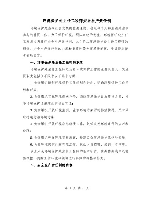 环境保护处主任工程师安全生产责任制(4篇)