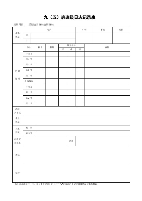 班级日志记录表