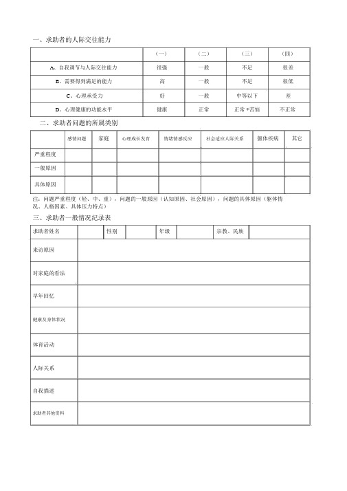 高校大学生心理咨询记录表