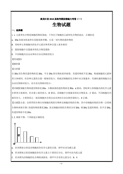 黑龙江省2019届高三高考模拟精编大考卷(一)生物---精校解析Word版