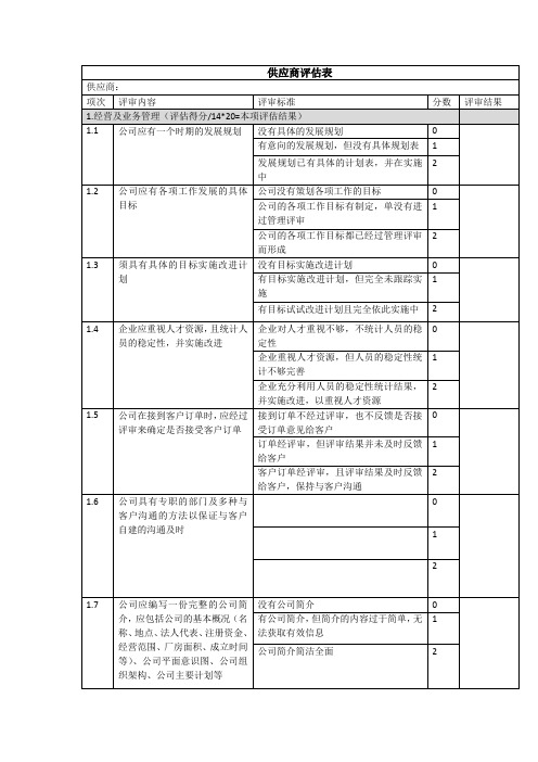 供应商评估表(详细版)