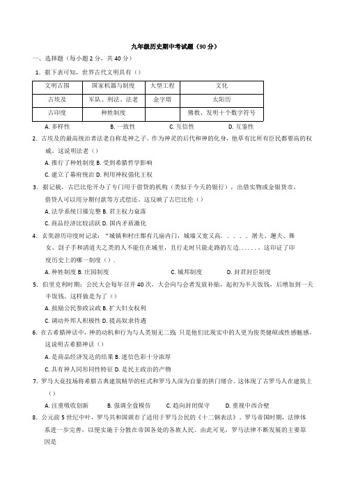 甘肃省陇南市康县2024-2025学年部编版九年级上学期10月期中历史试题(含答案)