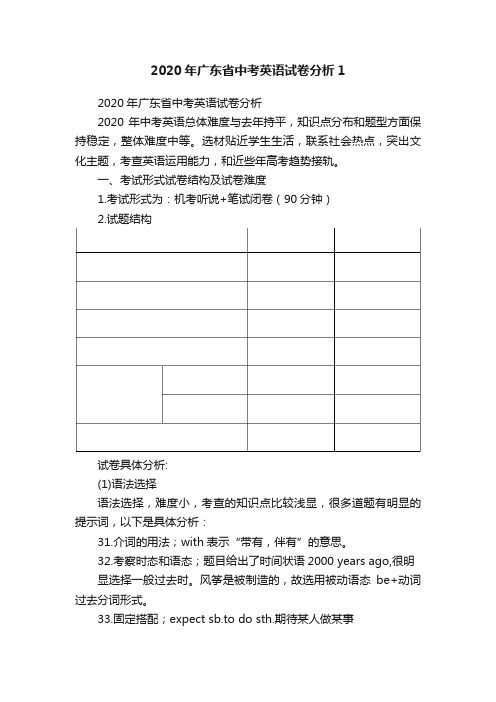 2020年广东省中考英语试卷分析1