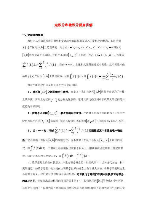 高中数学 第一章 导数及其应用 1.5 定积分的概念 1.6 微积分基本定理要点讲解素材 新人教A版选修2-2