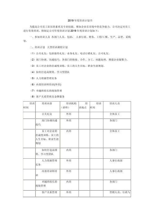 2019年度培训计划书.doc