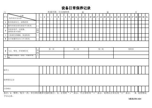 印刷包装厂自动裱纸机日常维护保养表模板