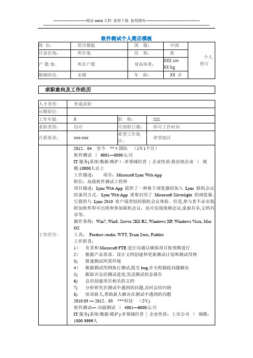 软件测试工程师个人简历模