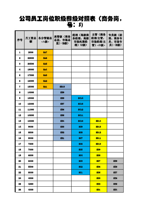 员工岗位职级薪级表新