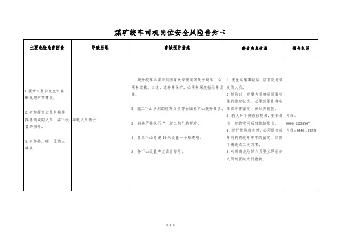 煤矿绞车司机岗位安全风险告知卡