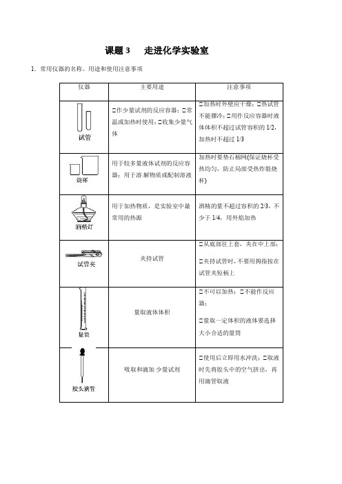 走进化学实验室-人教版九年级上册化学学案