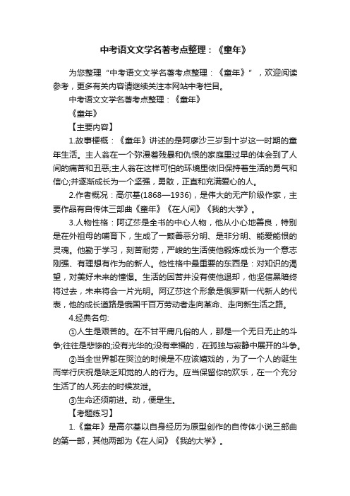 中考语文文学名著考点整理：《童年》