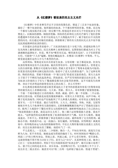 从《红楼梦》看奴隶的民主主义光芒