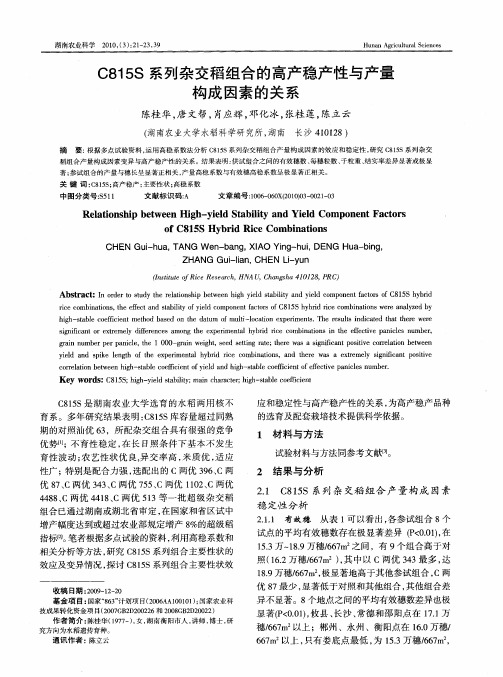 C815S系列杂交稻组合的高产稳产性与产量构成因素的关系