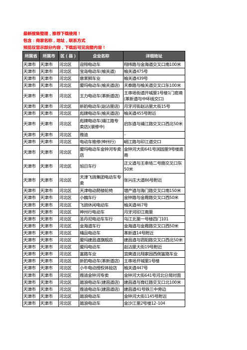 新版天津市天津市河北区电动车企业公司商家户名录单联系方式地址大全49家