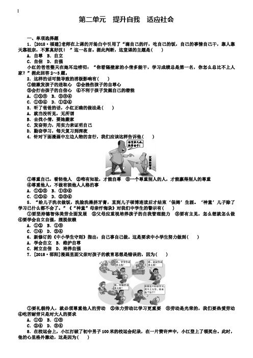 广西北部湾专版2019年中考政治七下第二单元提升自我适应社会课时作业541-