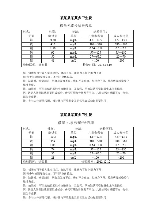 微量元素检验报告单(徐睿言)