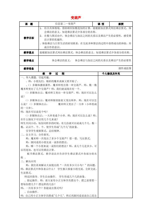 二年级数学上册第一单元看魔术_乘法的初步认识1.2变葫芦乘法的初步认识教案2青岛版