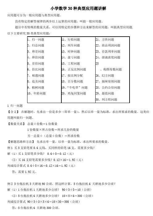 小学数学30种典型应用题分类讲解附带例题和解题过程