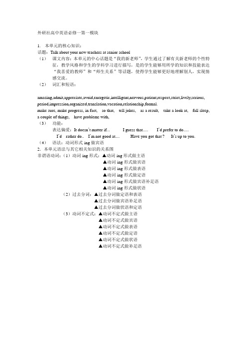 外研社高中英语必修一第一模块知识结构图